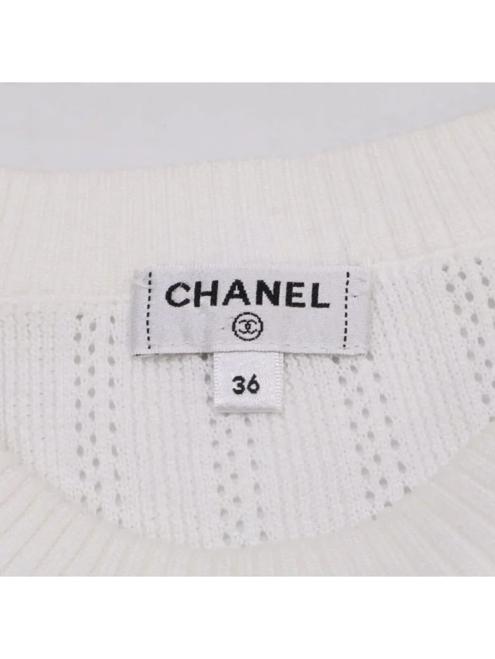 Chanel CC Logo Cotton Half Sleeve Knit Sweater 36